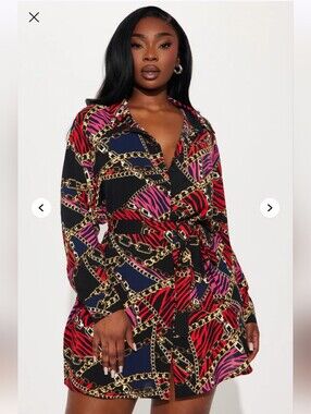 Fashion Nova Goal Getter Belted Mini Shirt Dress - Black/combo 1X (EUC)